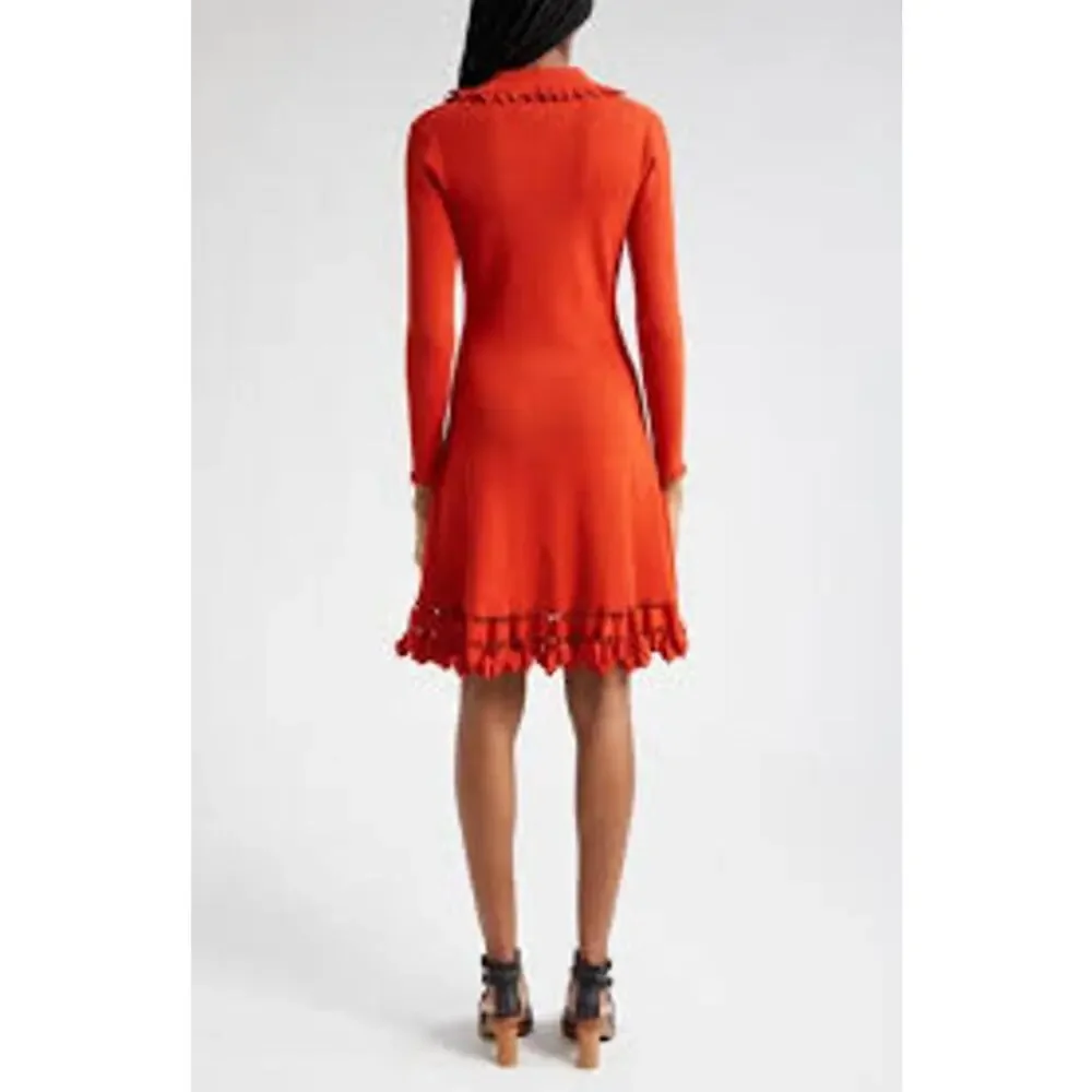 Ulla Johnson Cybil Tulip-Edge Rib Knit Mini Dress Carnelian Size M NWT - Picture 8 of 10